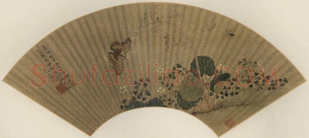 明 陆治 《花间蜂蝶》 书画作品