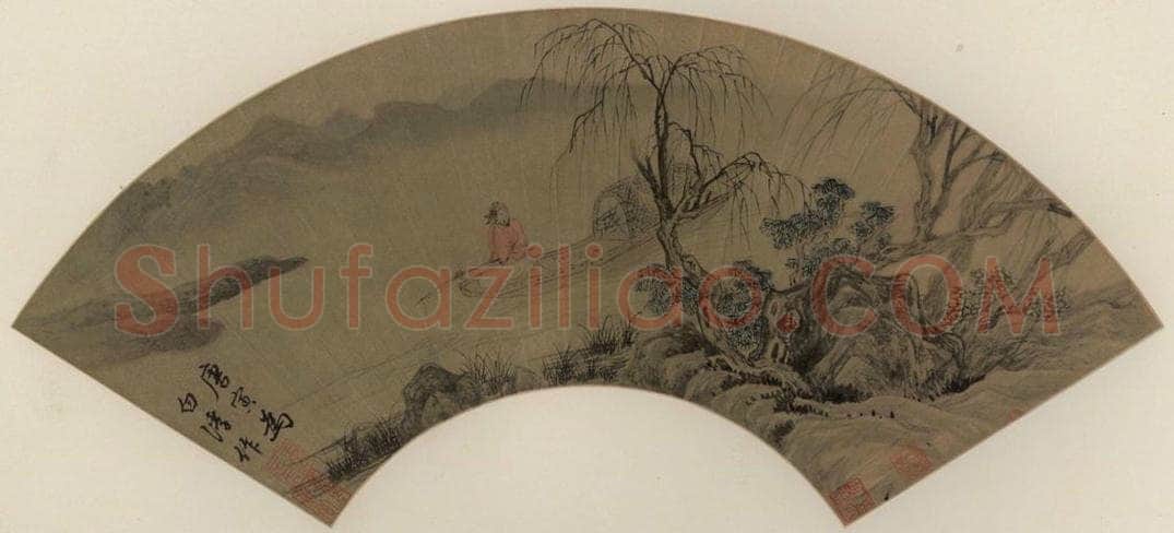 明 唐寅 《秋江垂钓》 书画作品