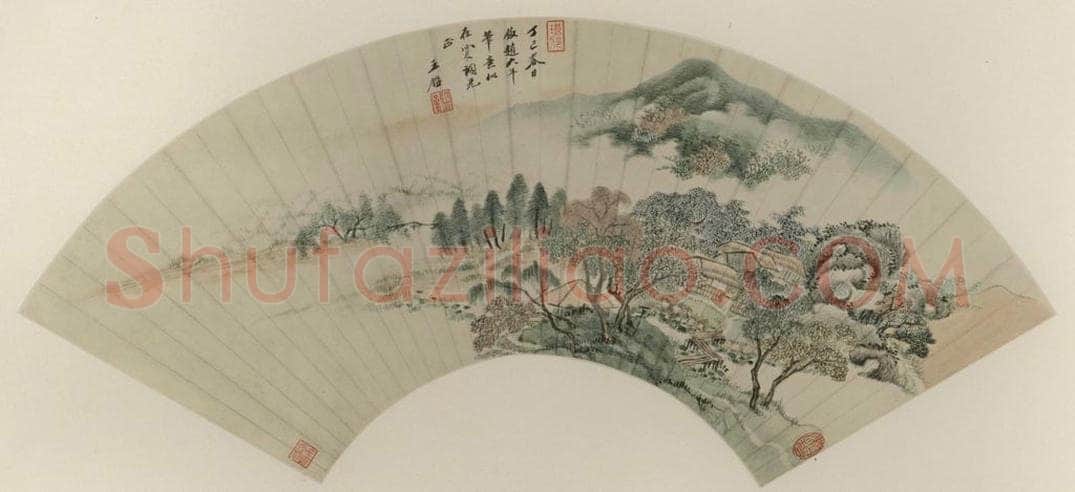 清 王鉴 《水村烟柳》 书画作品