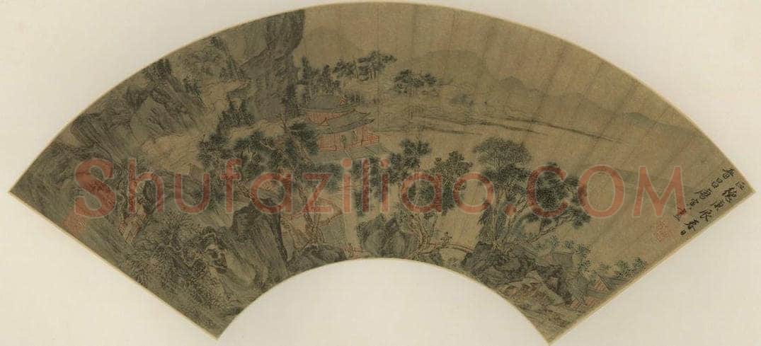 明 唐寅 《水阁松云》 书画作品