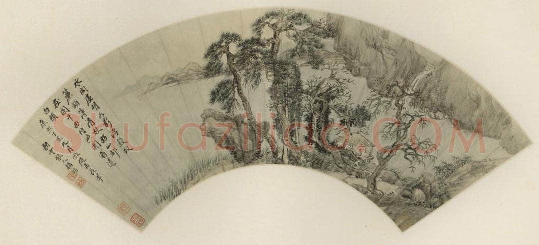 清 顾昉 《秋山水阁》 书画作品