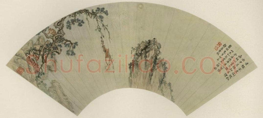 清 唐岱 《山猿捞月》 书画作品