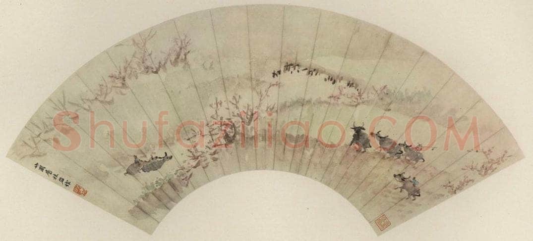 清 张赐宁 《清溪放牧》 书画作品