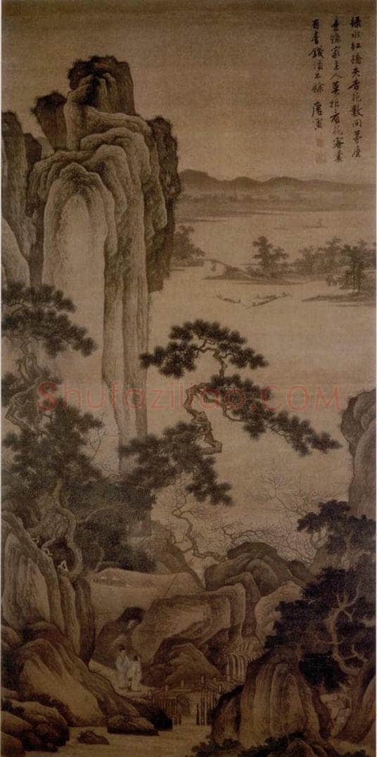 明 唐寅 《杏花山馆图》 书画作品
