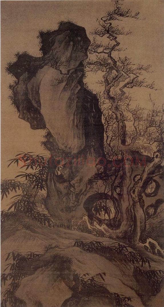 明 唐寅 《灌木丛筱图》 书画作品