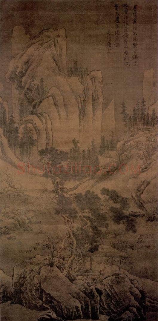 明 唐寅 《雪林寻诗图》 书画作品