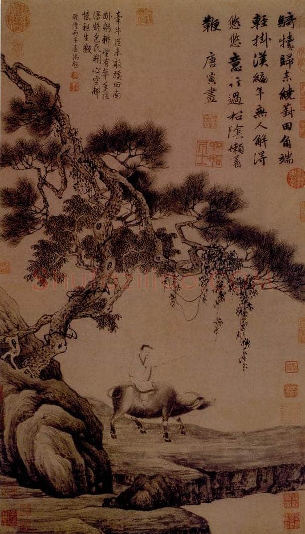 明 唐寅 《葑田行犊图》 书画作品