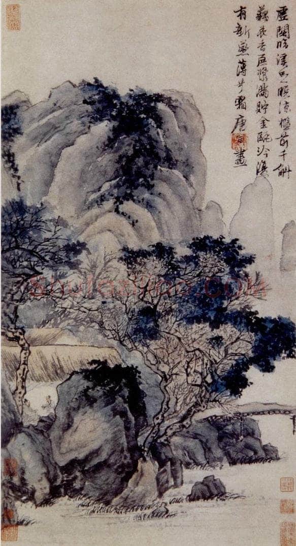 明 唐寅 《虚阁晚凉图》 书画作品