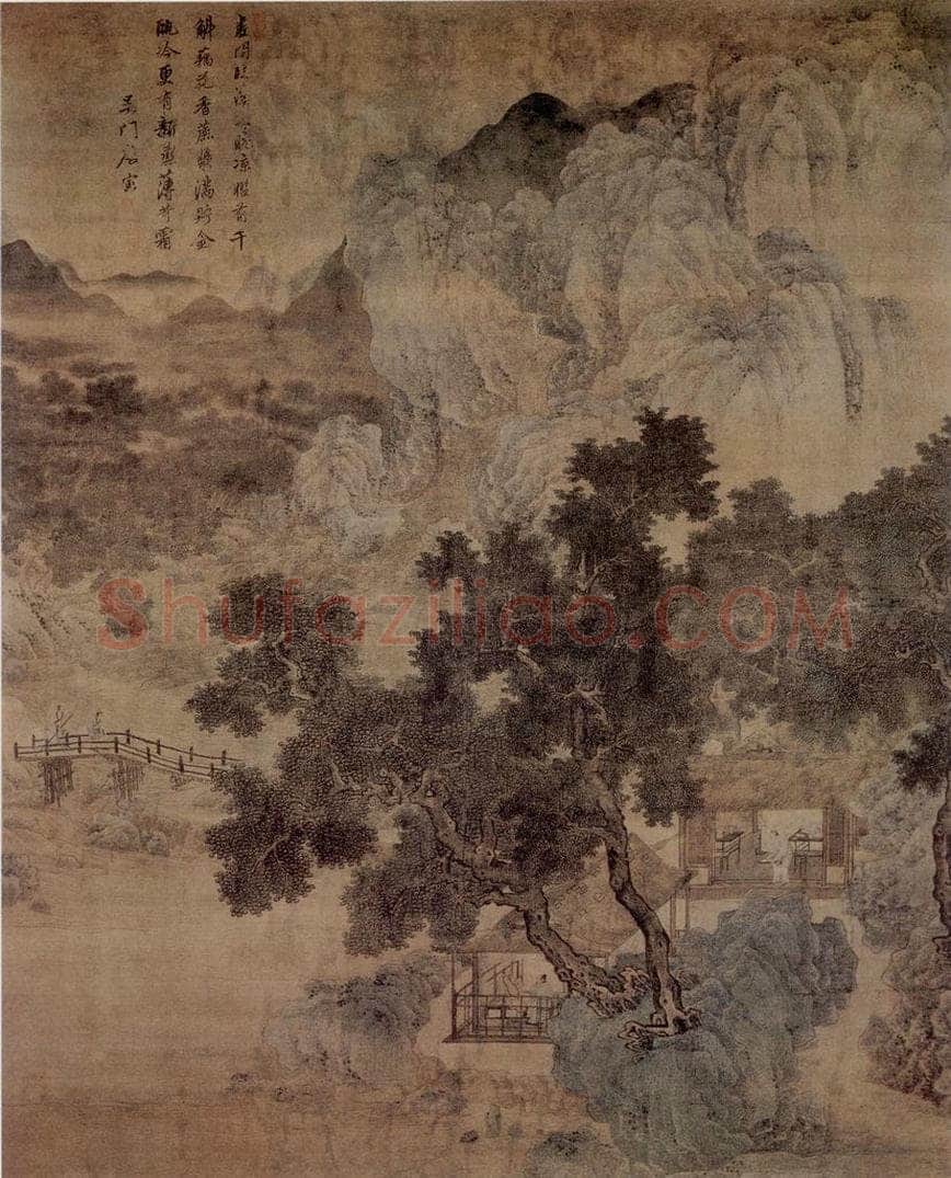 明 唐寅 《虚阁晚凉图》 书画作品