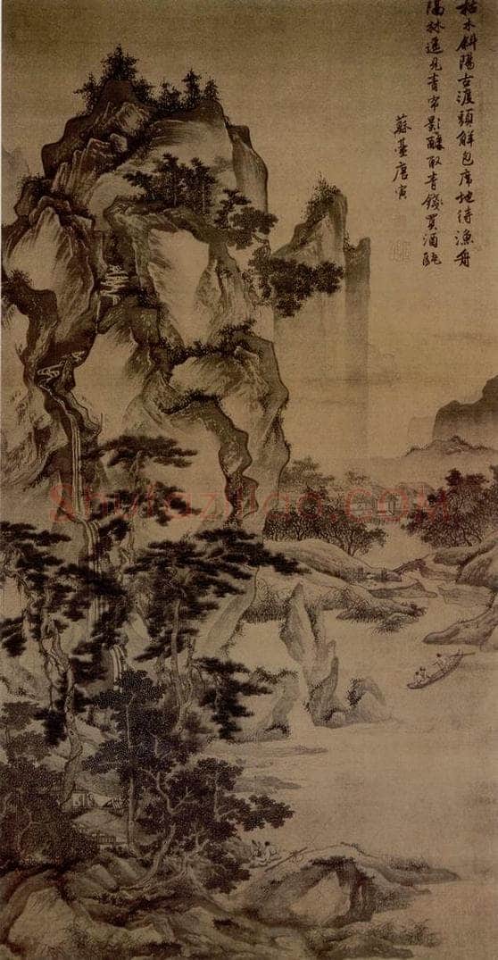 明 唐寅 《渡头帘影图》 书画作品