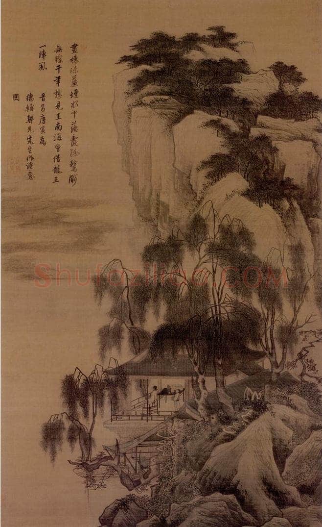 明 唐寅 《落霞孤鹜图》 书画作品