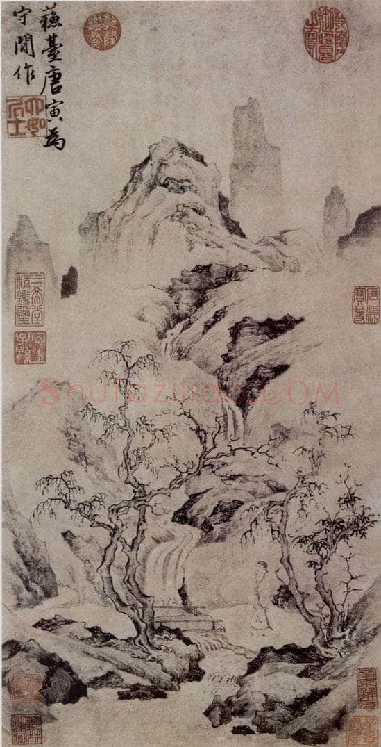 明 唐寅 《秋林独步图》 书画作品