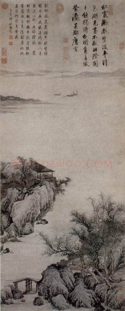 明 唐寅 《湖山一览图》 书画作品