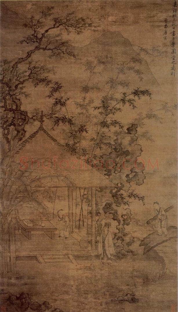 明 唐寅 《竹亭高士图》 书画作品
