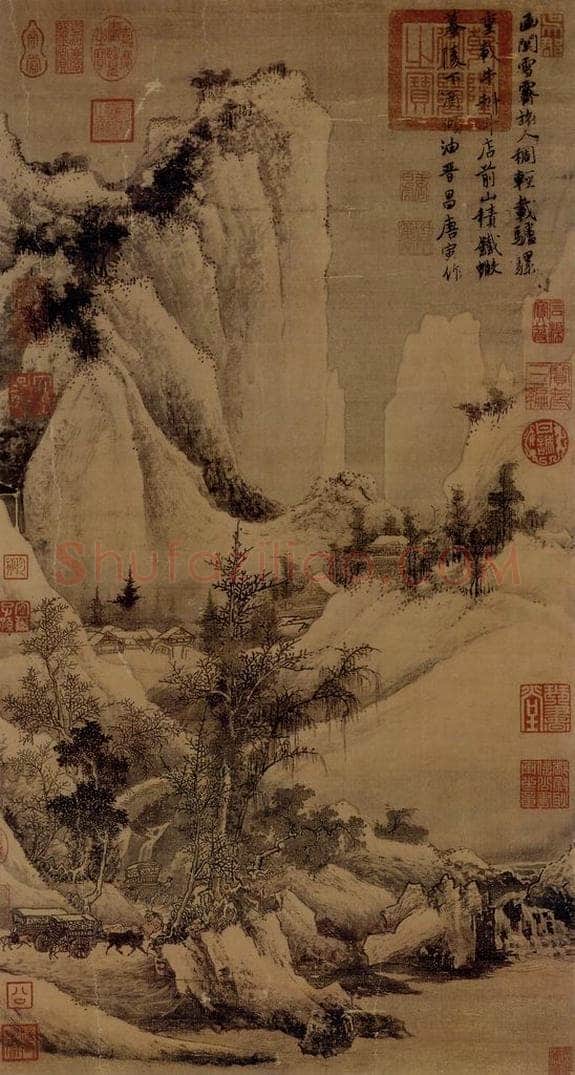 明 唐寅 《函关雪霁图》 书画作品
