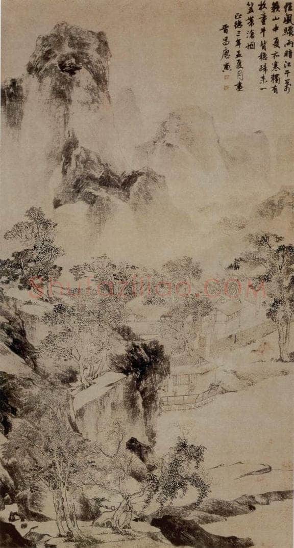 明 唐寅 《江山骤雨图》 书画作品