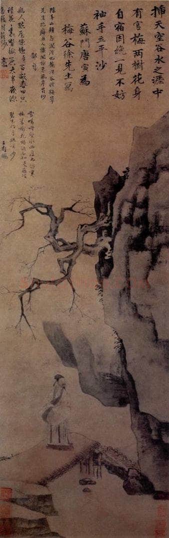 明 唐寅 《观梅图》 书画作品