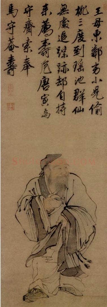 明 唐寅 《东方朔像》 书画作品
