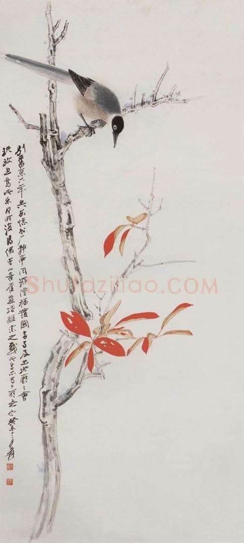  张大千 《红叶喜鹊图轴》 书画作品