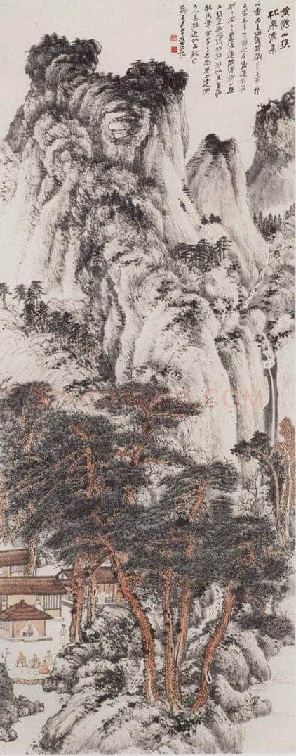 张大千 《仿王蒙浅绛林泉清集图轴》 书画作品