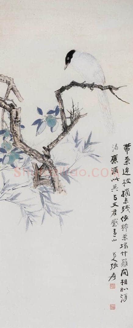 张大千 《青梅白羽图轴》 书画作品
