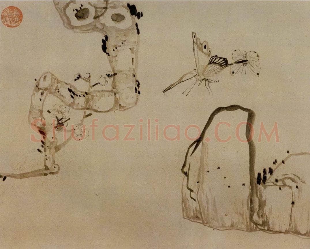 1639年 陈洪绶 《梅石蛱蝶图卷》 书画作品