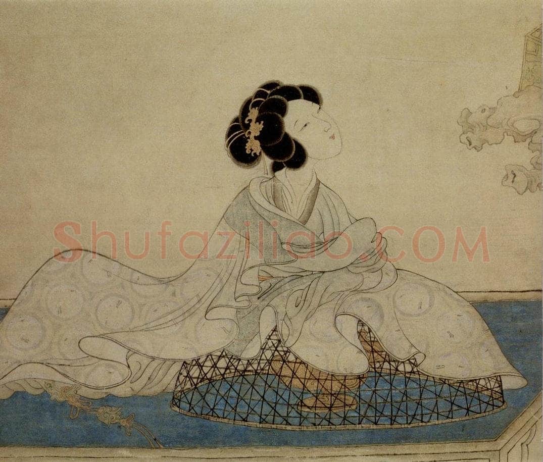 1639年 陈洪绶 《斜倚熏笼图轴》 书画作品