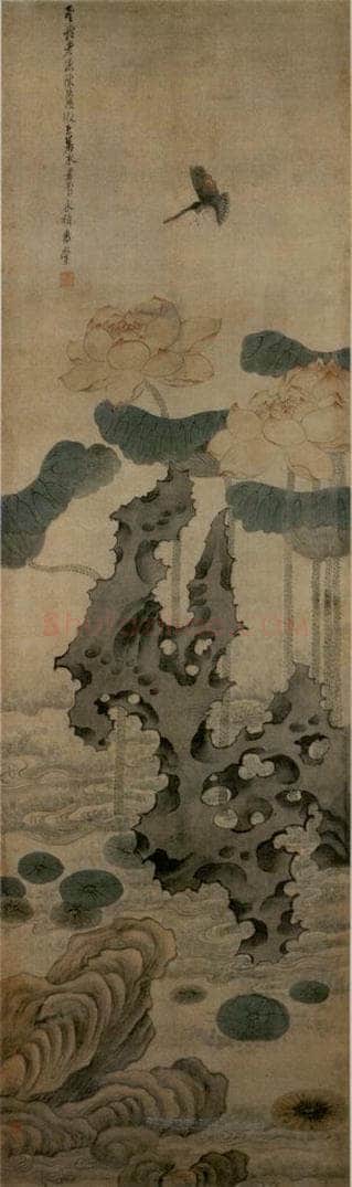 1640年 陈洪绶 《红莲图轴》 书画作品