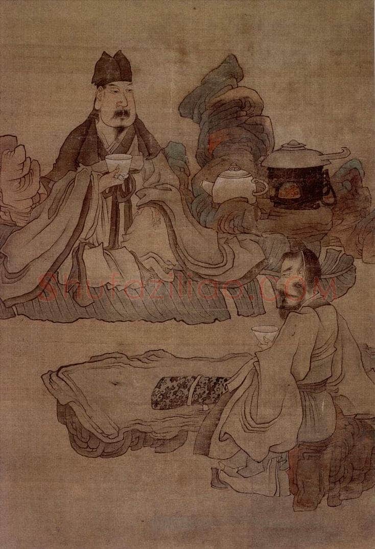 1645年 陈洪绶 《品茶图轴》 书画作品