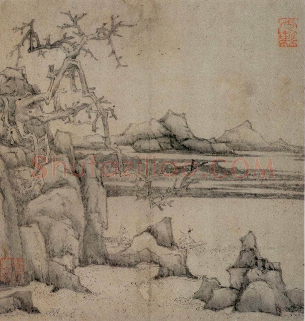 1647 陈洪绶 《梅竹山水图册》 书画作品
