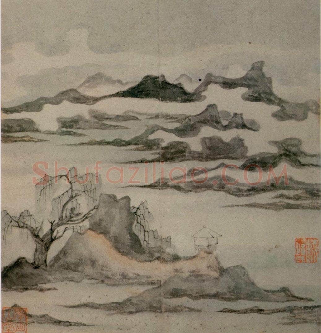 1647 陈洪绶 《梅竹山水图册》 书画作品