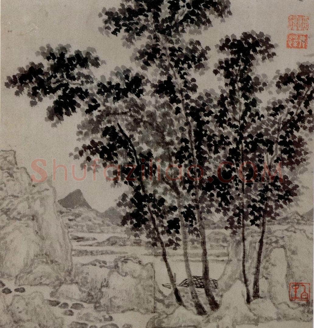 1647 陈洪绶 《梅竹山水图册》 书画作品