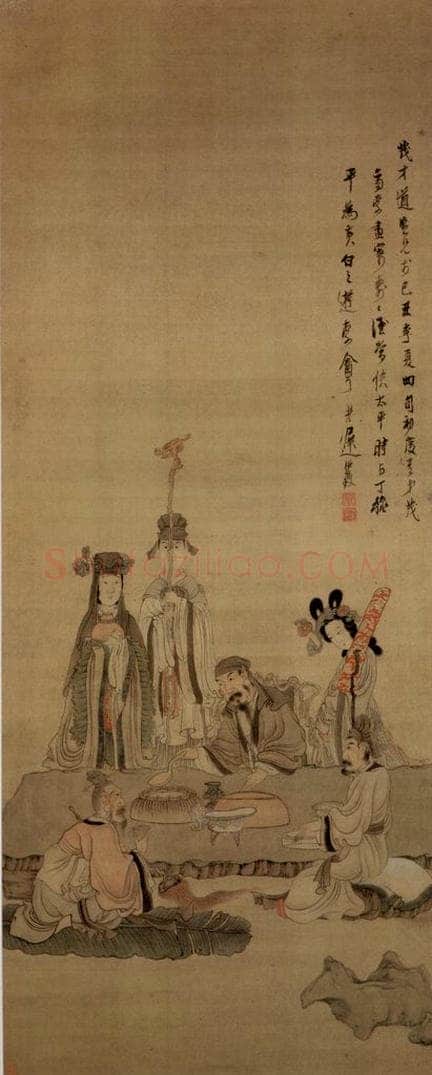 1649 陈洪绶 《饮酒祝寿图轴》 书画作品