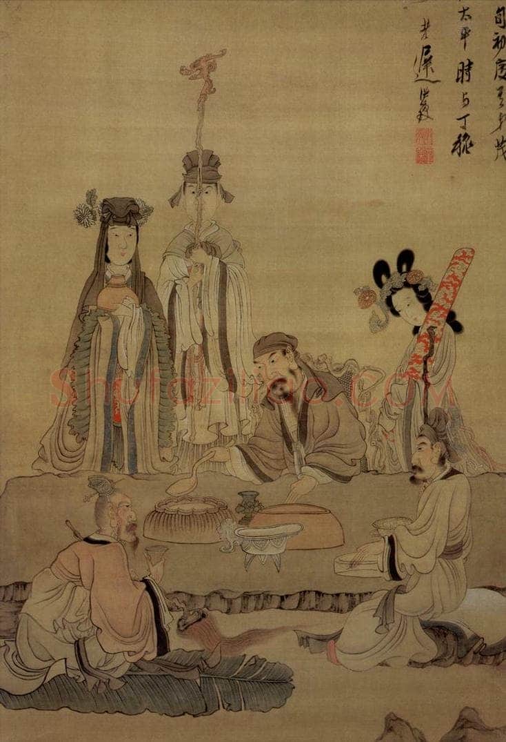 1649 陈洪绶 《饮酒祝寿图轴》 书画作品