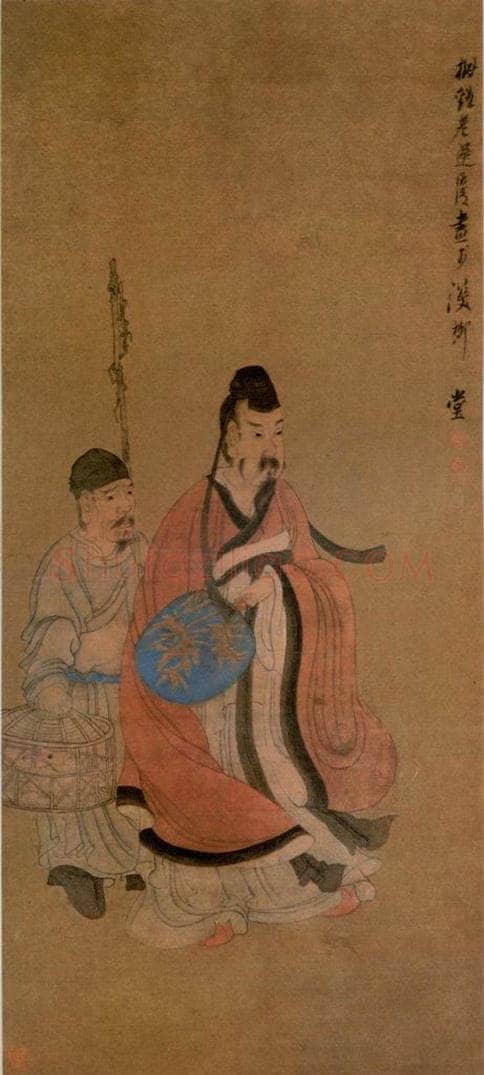 1649 陈洪绶 《笼鹅图轴》 书画作品
