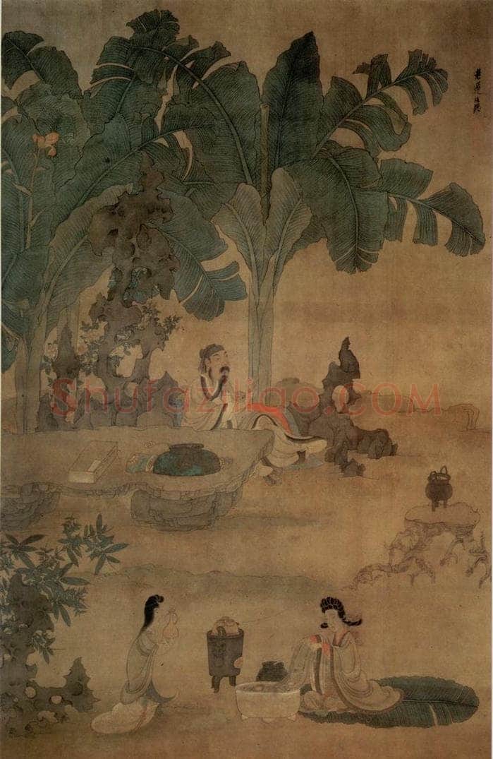1649 陈洪绶 《蕉林酌酒图轴》 书画作品