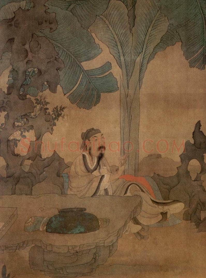 1649 陈洪绶 《蕉林酌酒图轴》 书画作品