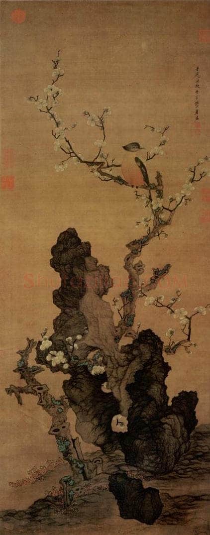 1649 陈洪绶 《梅花山鸟图轴》 书画作品