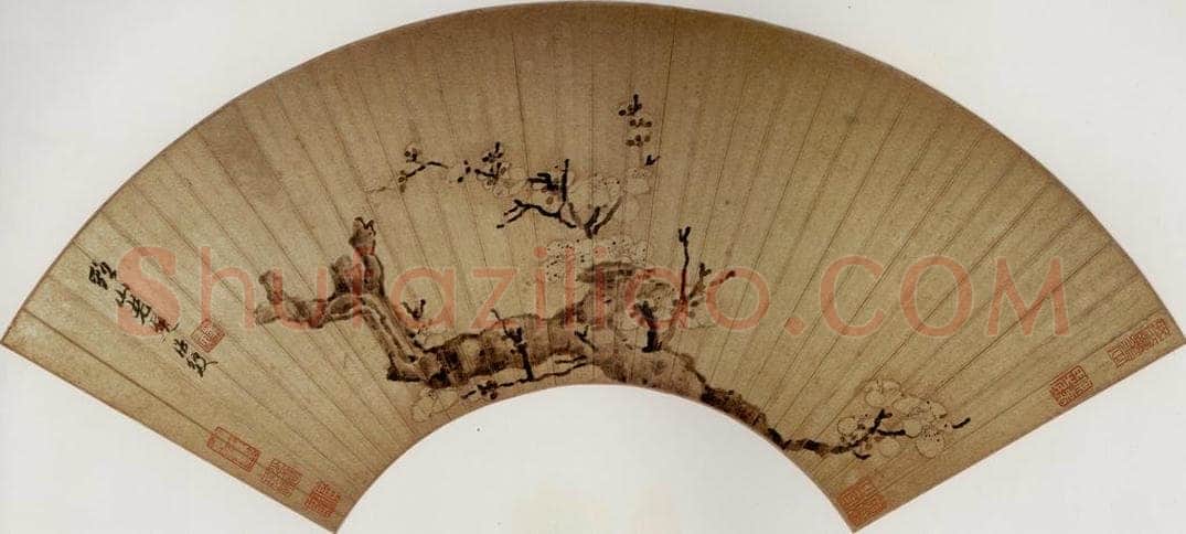 1649 陈洪绶 《老梅图扇》 书画作品
