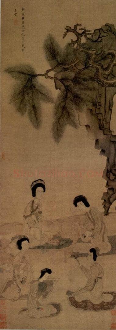 1650 陈洪绶 《鬭草图轴》 书画作品