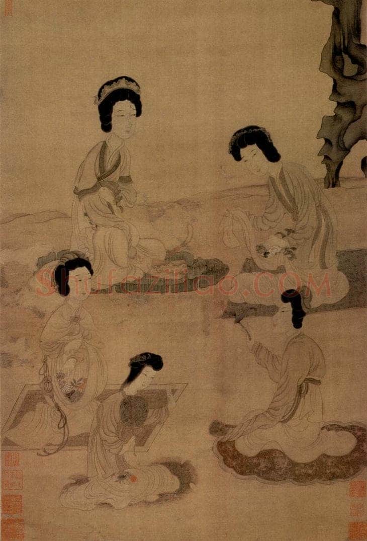 1650 陈洪绶 《鬭草图轴》 书画作品