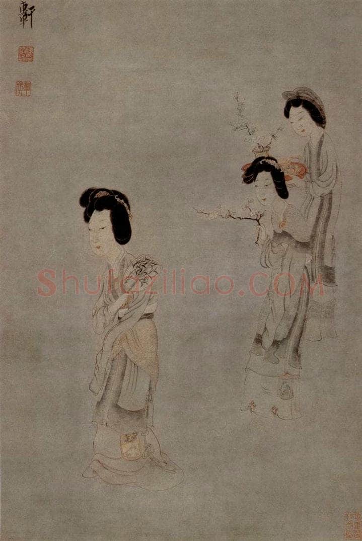 1650 陈洪绶 《折梅仕女图轴》 书画作品