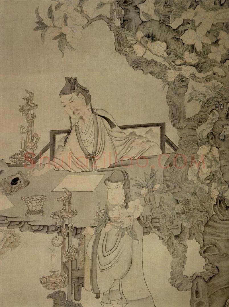 1650 陈洪绶 《李白宴桃李园图轴》 书画作品