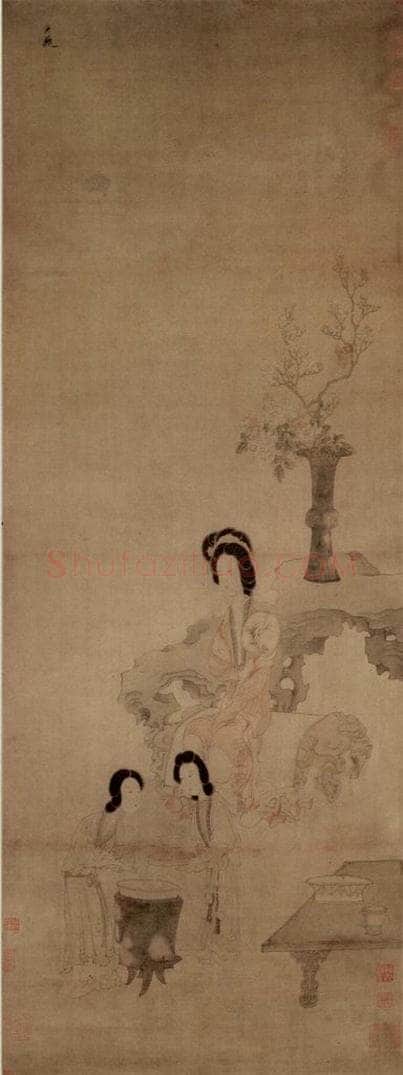 1650 陈洪绶 《调梅图轴》 书画作品