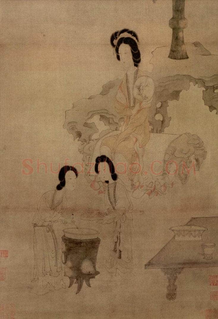 1650 陈洪绶 《调梅图轴》 书画作品