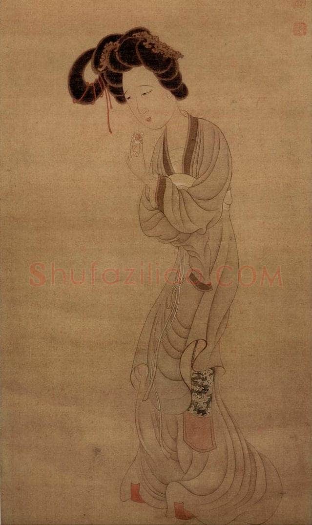 1650 陈洪绶 《扑蝶仕女图轴》 书画作品