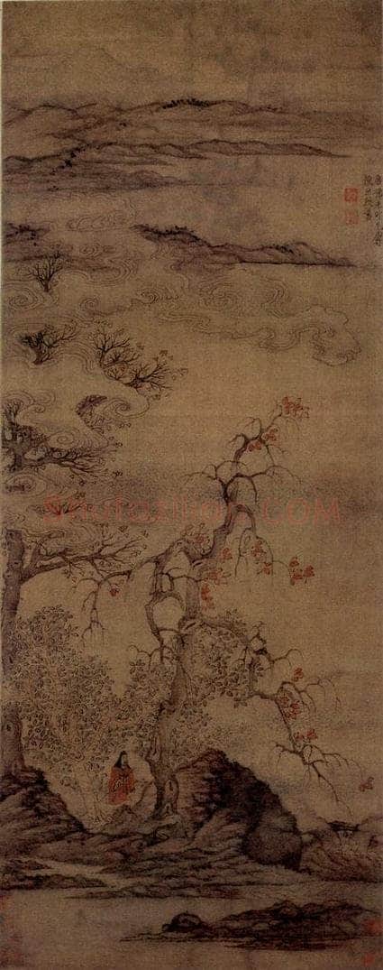 1650 陈洪绶 《山水人物图轴》 书画作品