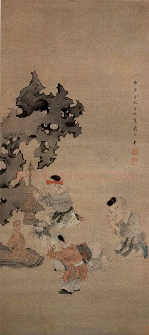 1650 陈洪绶 《婴戏图轴》 书画作品