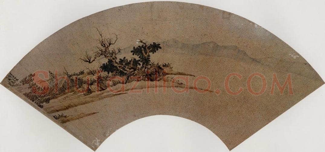 1624年 陈洪绶 《山水人物图扇》 书画作品
