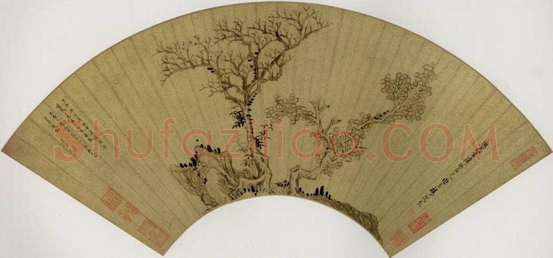 1627年 陈洪绶 《枯木当秋图扇》 书画作品